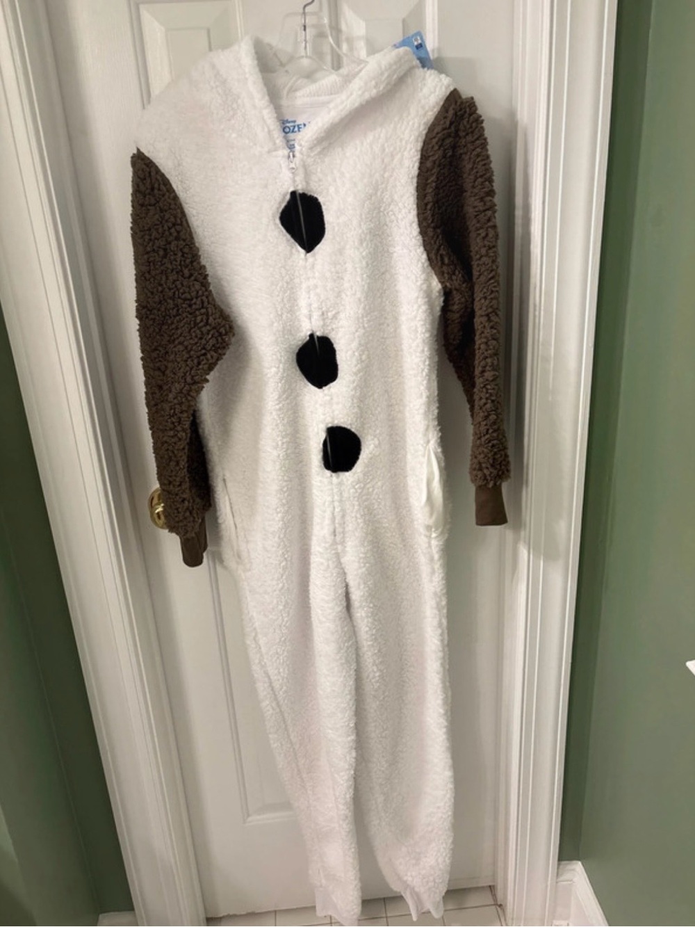 Adult Sherpa Olaf One-Piece Jumpsuit - White & Brown S/M NWT